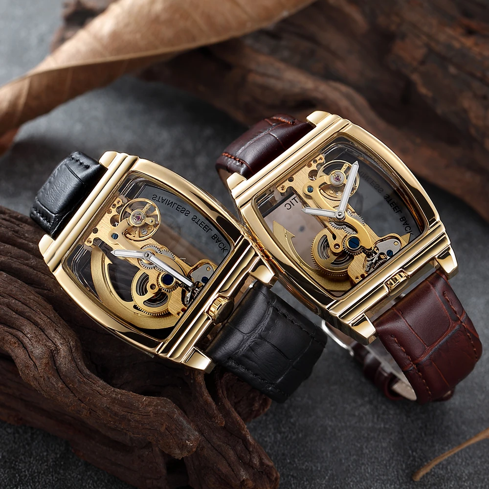 Мужские автоматические часы SHENHUA Relojes Hombre роскошные механические с золотым