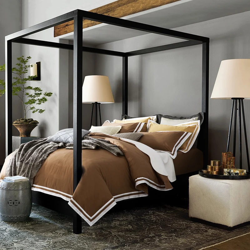 Slowdream роскошь свет Кофе Постельное белье Белый кант Дизайн Набор пододеяльников