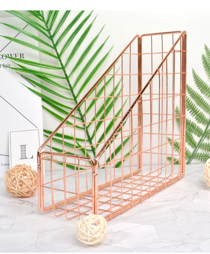 Scandinavian Rose Gold Metal Storage Basket Nordic Book Basket Iron Basket Desk Storage Organizer Decor Basket Home Office