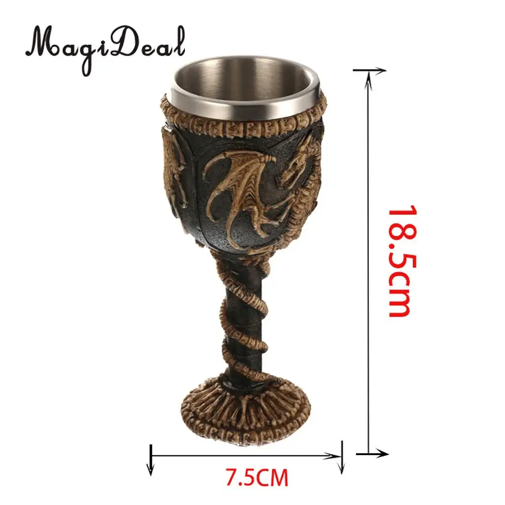 MagiDeal Practical Gothic Double Wall Resin Stainless Steel Dragon Wine Goblet Steampunk Collectible Decorative Craft Gift Cup | Дом и сад