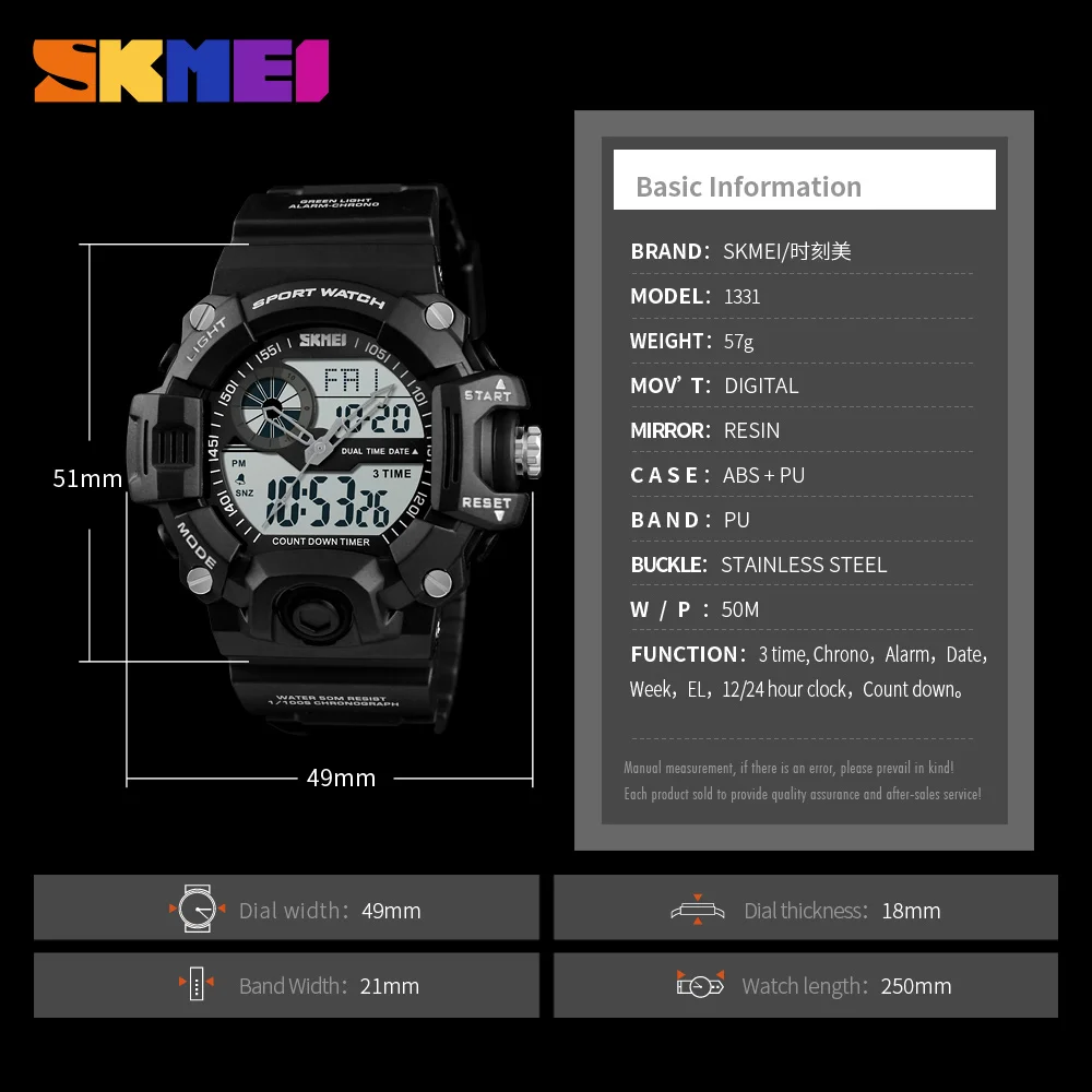 

SKMEI Outdoor Sports Watch Mens Waterproof Digital Watches Dual Display Fashion Quartz Wristwatches Relogio Masculino