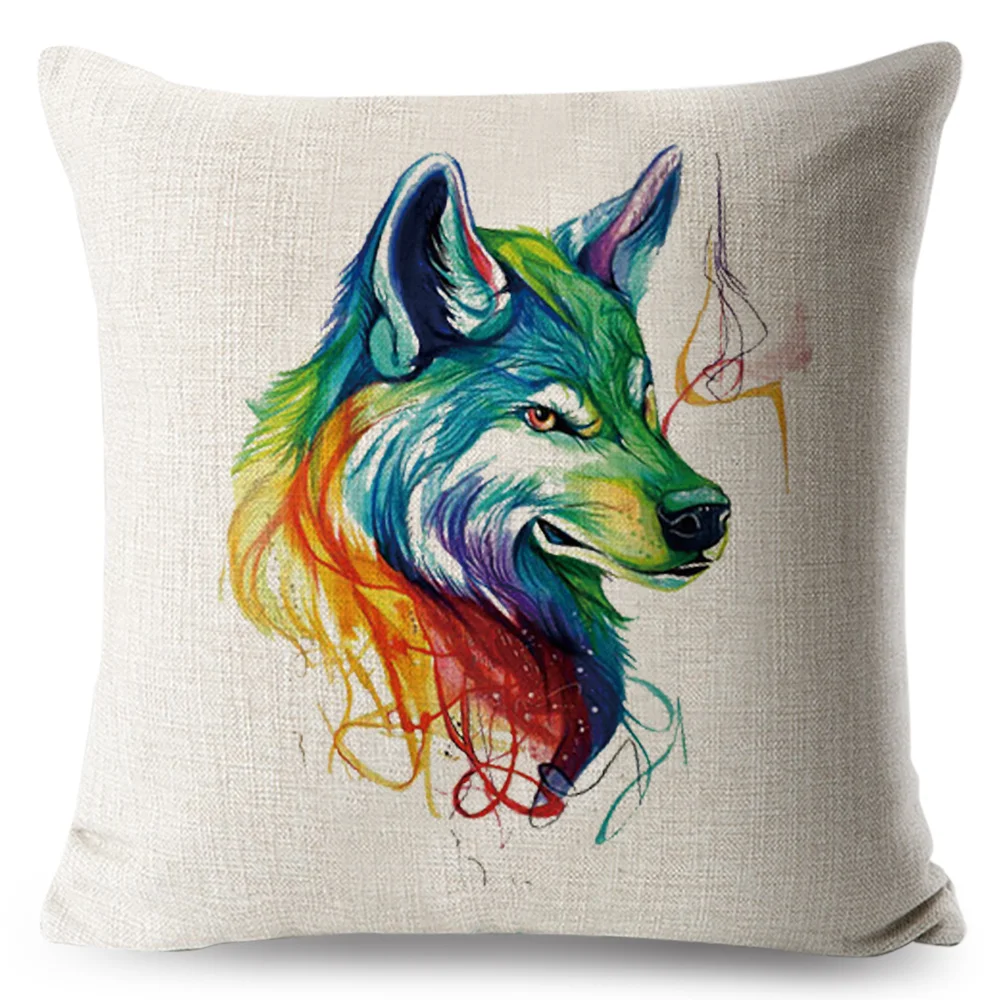 Акварель подушка с лошадью декоративная наволочка яркими рисунками из