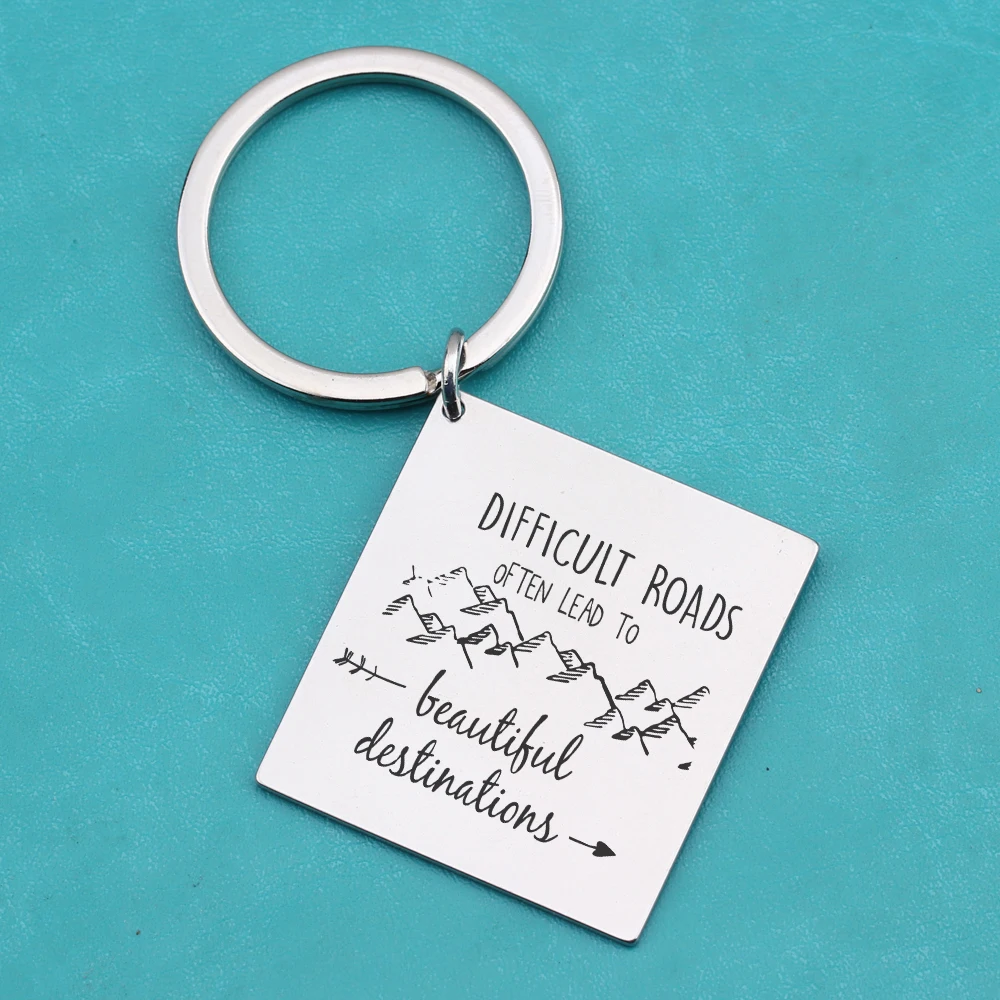 New Chic Lettering Key Chains Engraved difficult roads often lead to beautiful destination mountain keyring inspirational tag | Украшения и
