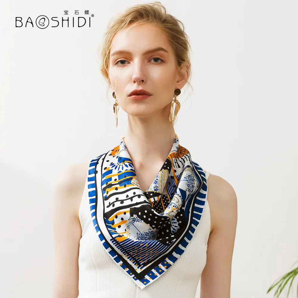 [BAOSHIDI] 2018 новый дизайн 100% шелковый шарф модный бренд одинаковый стиль шелковые
