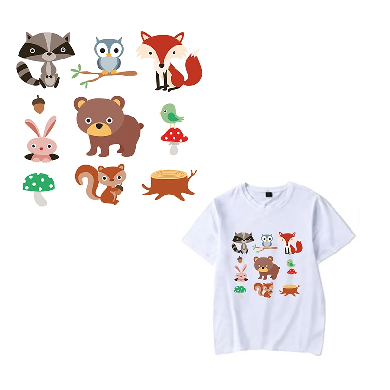 Лиса медведь белка кролик Сова железо теплопередача печать наклейки моющиеся