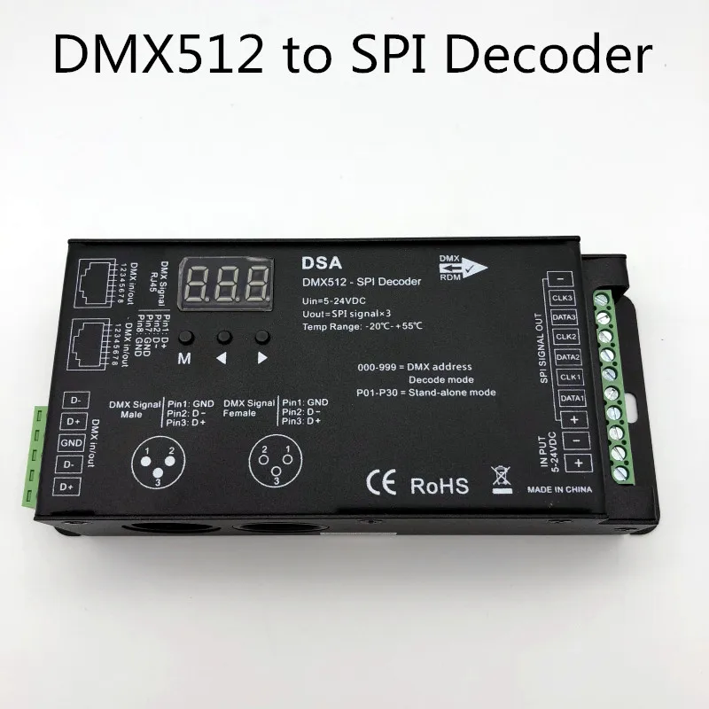 

1024 точек DMX512 в SPI преобразователь DSA DMX SPI односторонний декодер поддержка WS2811,TM1804,TM1809,TM1812 Драйвер IC, для светодиодной точки