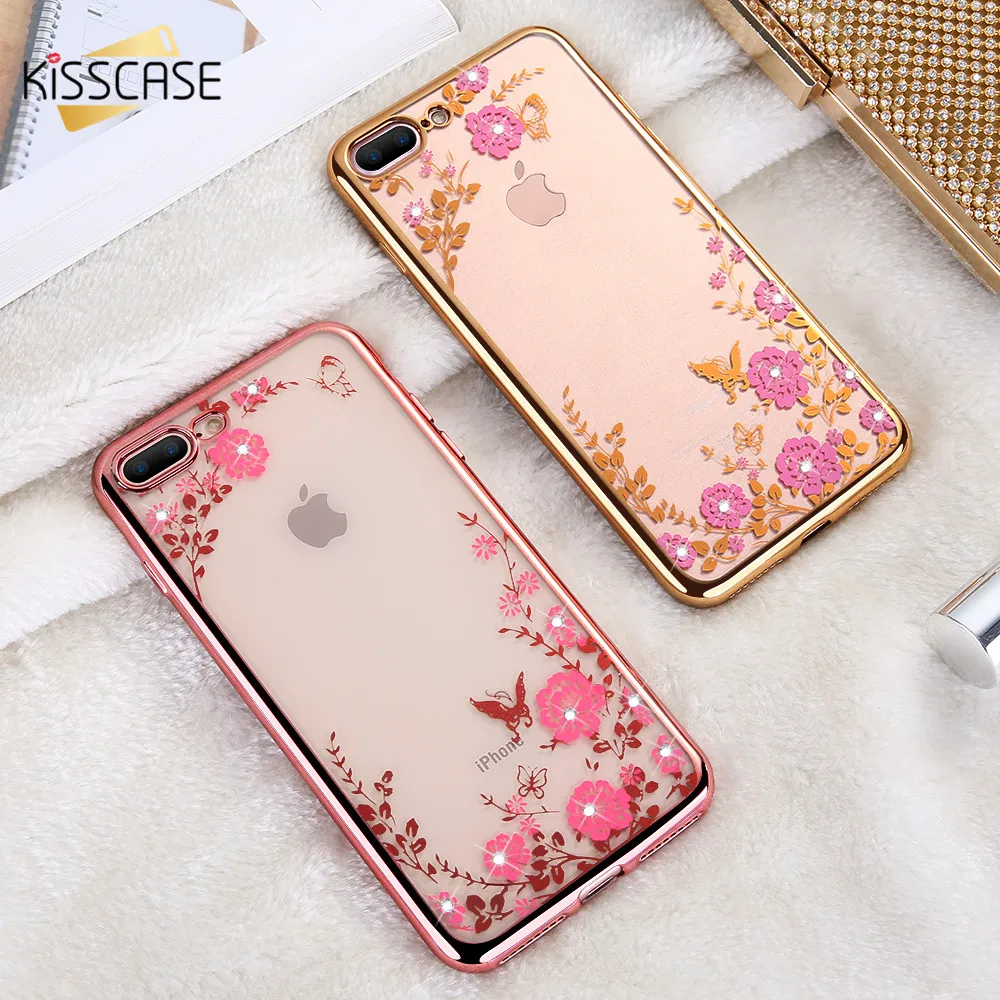 KISSCASE Универсальный цветочный узор чехол для iPhone 6s 6 7 8 Plus Блестящий Алмаз