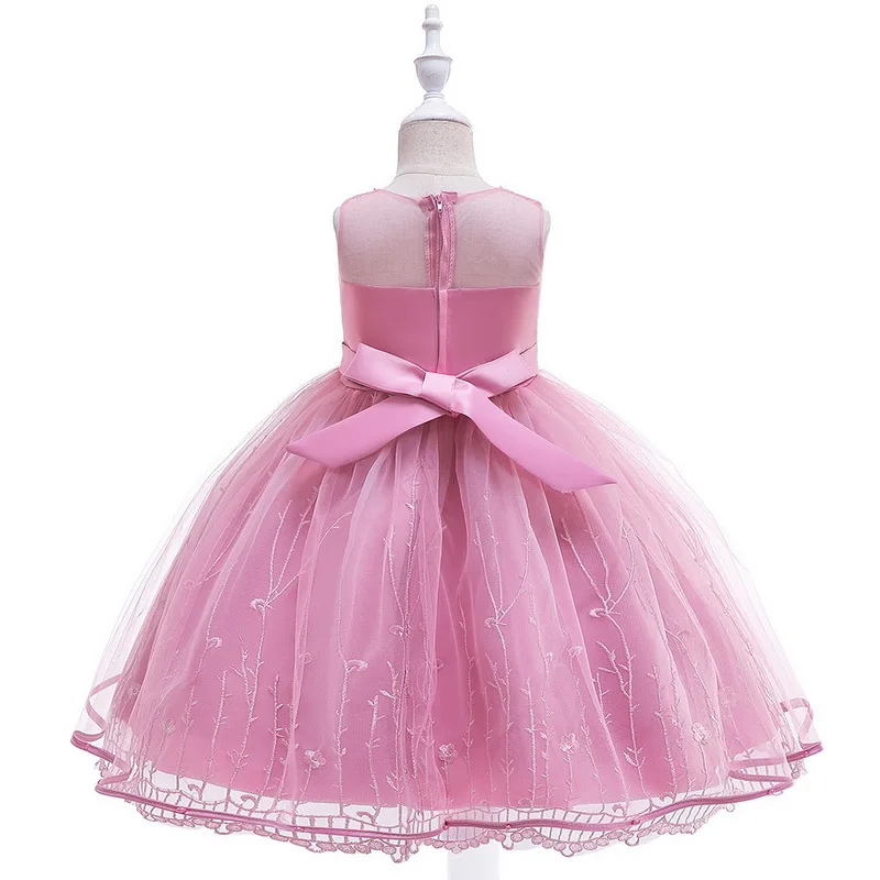 

Girls Princess Embroidery flower Bow-Knot Diamond Pink Dress Prom Party Dresses Children Theme Wedding Party Clothes