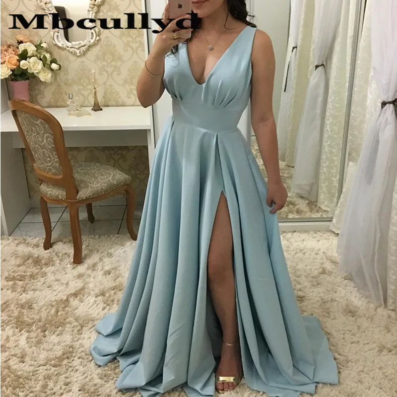 

Mbcullyd A-line Long Prom Dresses 2023 New Arrival Cheap African Black Girls Evening Gala Gowns With Sexy Split Red Carpet Dress