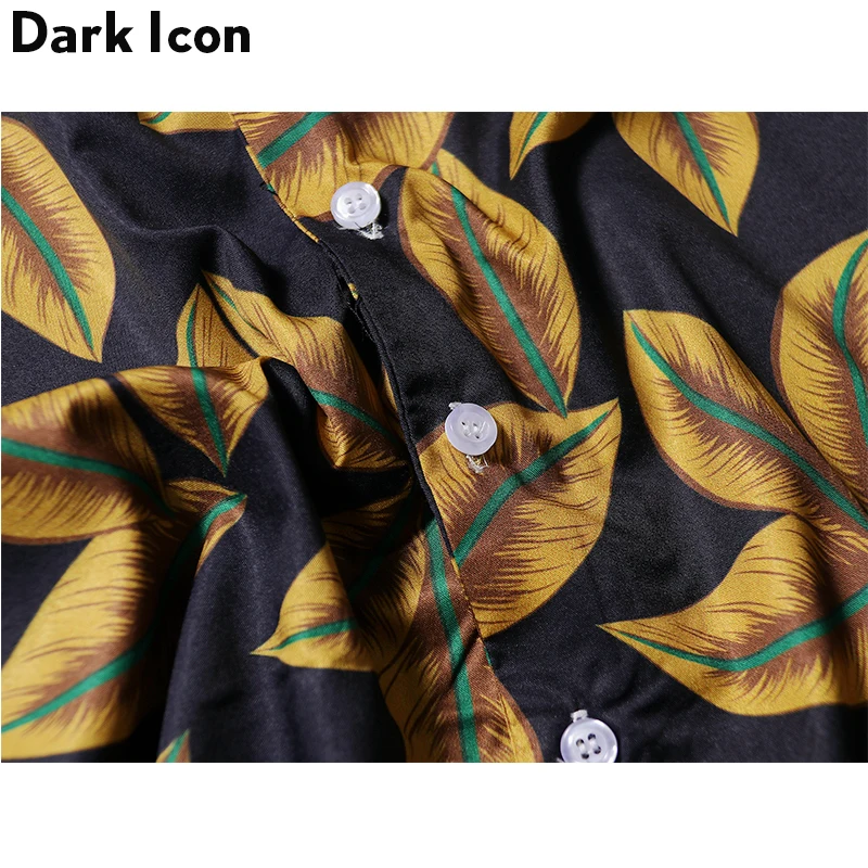 Темный логотип листья полный напечатанный ретрорубашка мужская короткий рукав