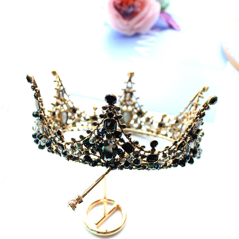 Rosebridalpark Винтаж барокко черный свадебный костюм, Кристальные тиары золота роскошный горный хрусталь корона для Для женщин; Свадебные украшения для волос; свадебное украшение a608