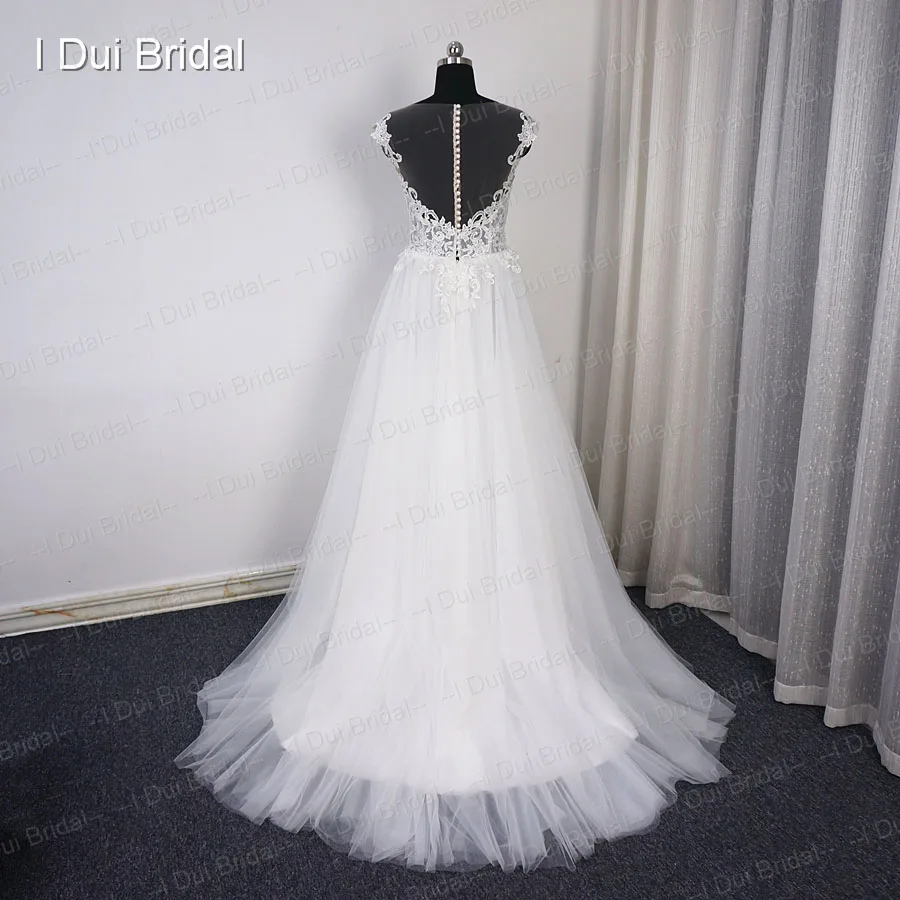 Vestido De Noiva, свадебное платье с жемчужной пуговицей на спине, кружевной аппликацией, тюлевым слоем, романтичное