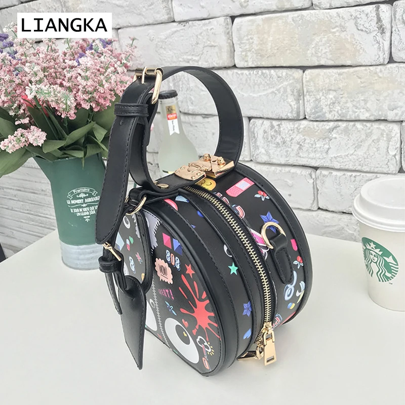 LIANGKA 3D сумка-мешок с принтом сумки для Для женщин кожаная сумка круглое печатное