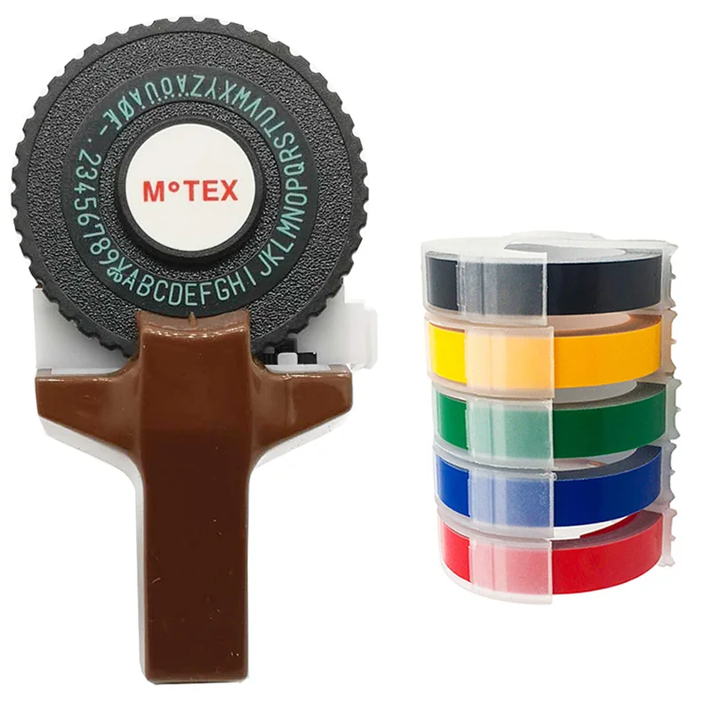 

Коричневая ручная машинка для этикеток Motex E101, ручная декоративная ручная машинка для самостоятельного изготовления этикеток 9 мм, 3D тиснен...