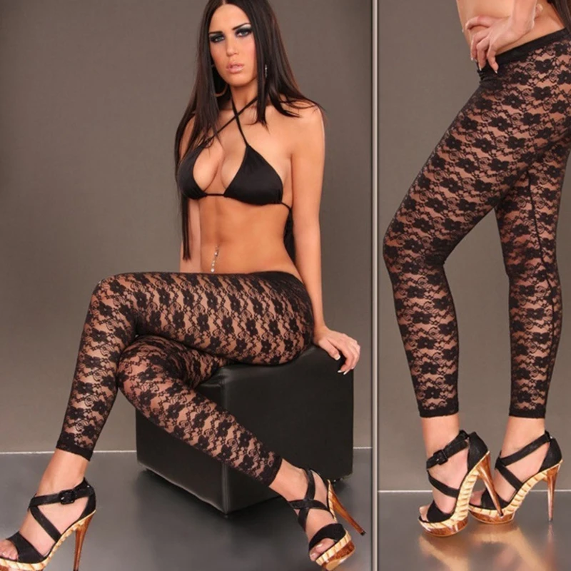 Модные сексуальные прозрачные кружевные леггинсы женские для фитнеса