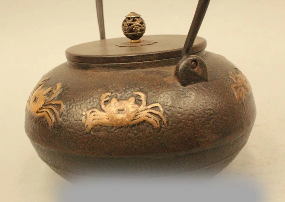 9 &quotArchaic японский Железный чайник с изображением краба для вина|statue lion|pot pendantpot plant