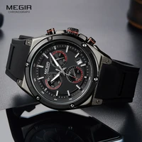 megir men black silicone sports quartz wrist watches luminous relojios relojes waterproof chronograph clock montres q2073g bk 1