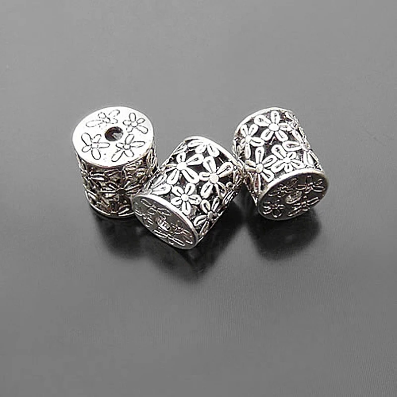 

(20178)10PCS 15x13.5MM Antique Style Zinc Alloy with Flower Hollow Cylindrical Spacer Beads Jewelry Findings Accessories