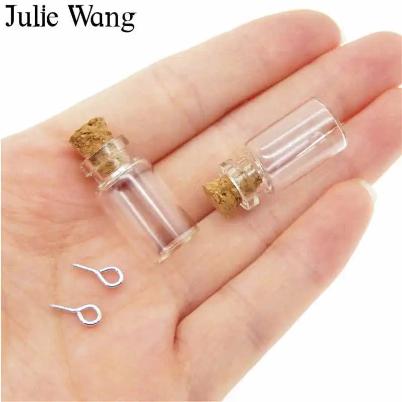 Julie Wang, 10 шт., 1 мл, крошечные прозрачные стеклянные бутылки с пожеланиями, бутылки с крючками, флаконы, контейнеры, пробковые пробки, домашний декор, бутылки для дня рождения