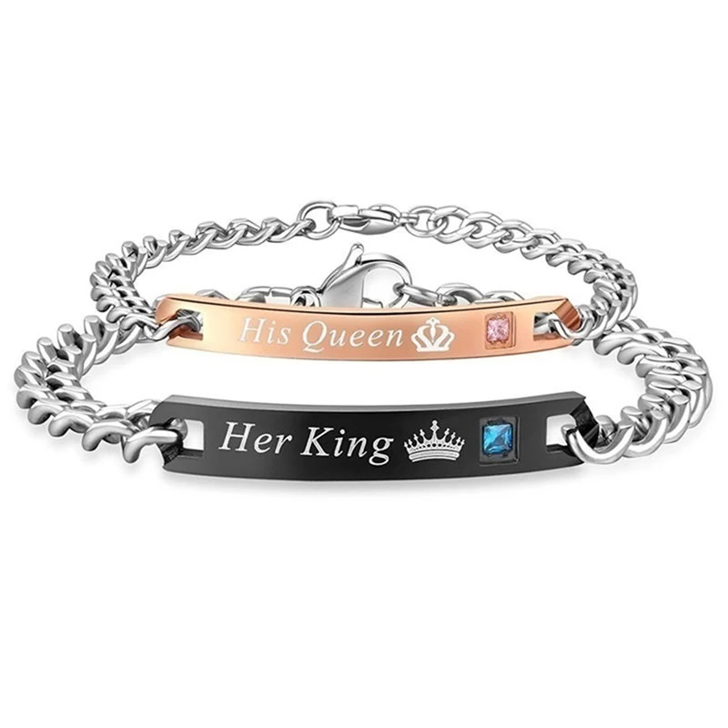 1 шт. Лидер продаж ее King His queen пара Браслеты с Crytal камень любовник Корона Шарм для