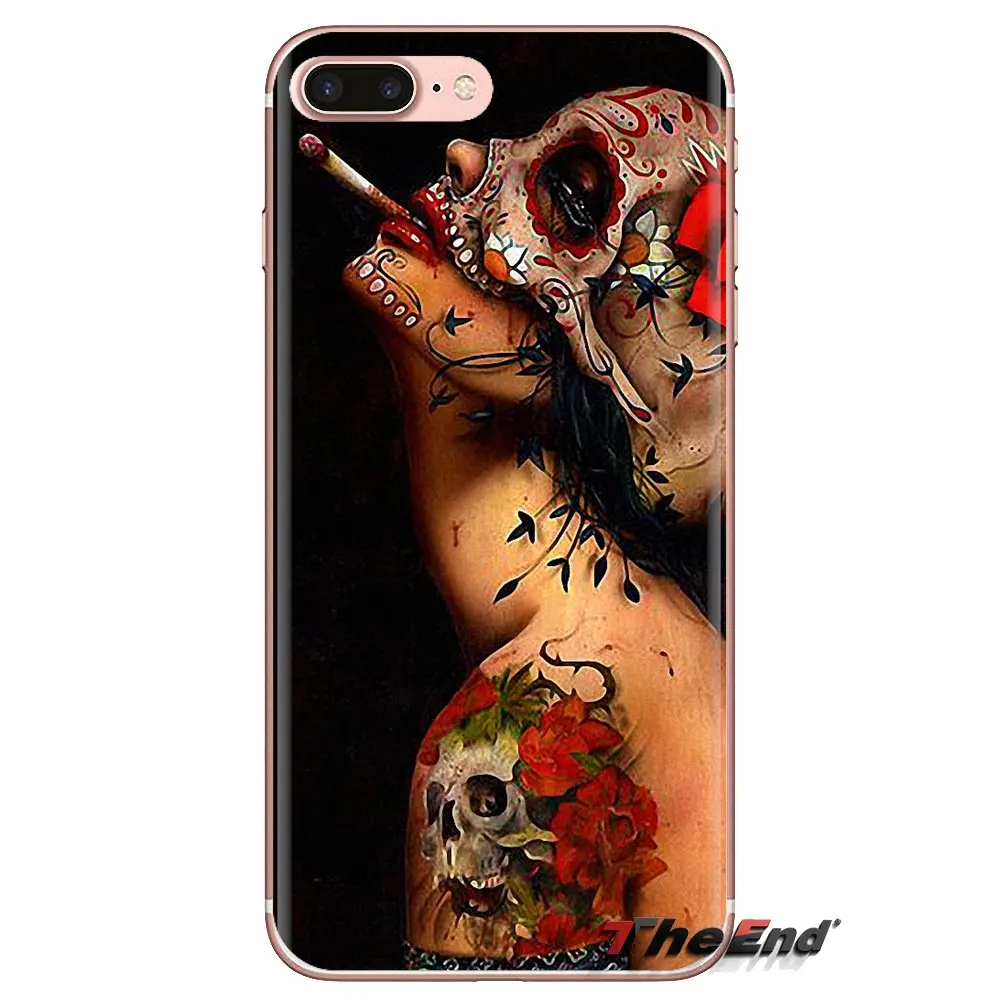 For Samsung Galaxy J1 J2 J3 J4 J5 J6 J7 J8 Plus 2018 Prime 2015 2016 2017 Sugar Skull dark Flower Floral Tattooed TPU Skin Cover |