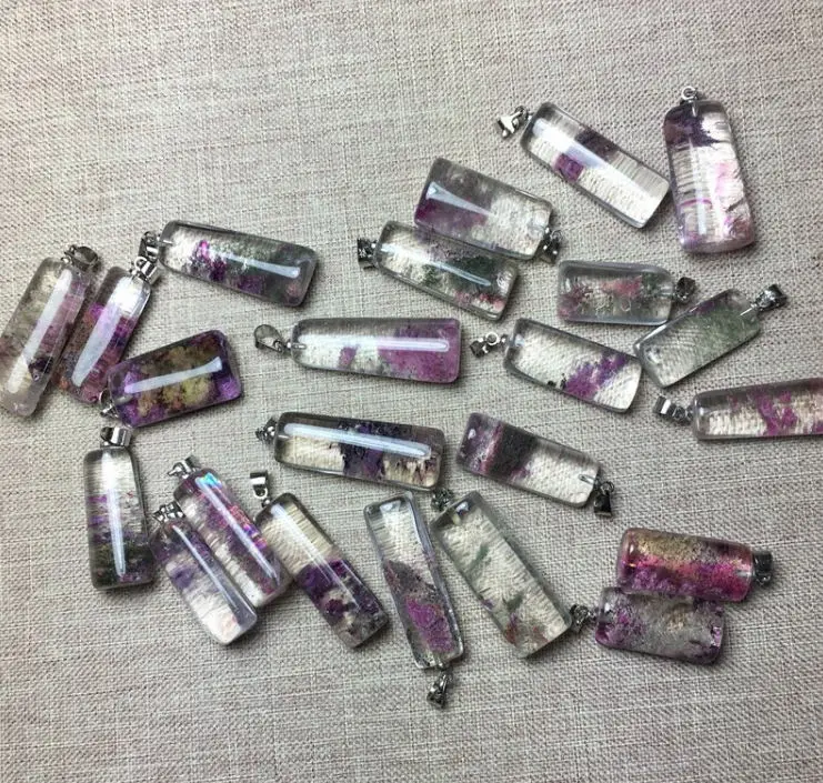 Натуральный фиолетовый Ghost Phantom Quartz Кристалл Квадратный Кулон образец Рейки