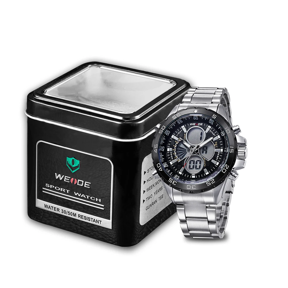WEIDE натуральная кварцевые часы из нержавеющей стали Аналоговый Цифровой