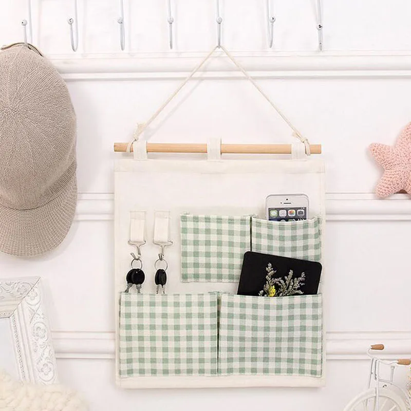 

50pcs/lot Useful Sundry Cotton Linen Wall Hanging Organizer Bag Multi-layer Holder Storage Bag Pouch Home Decoration ZA4061