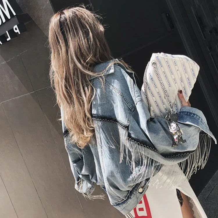 Женская Джинсовая длинная куртка с рукавами летучая мышь Весенняя Короткая