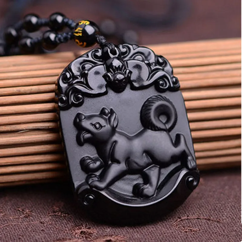 Натуральная Подвеска из черного обсидиана резной китайский талисман Зодиак