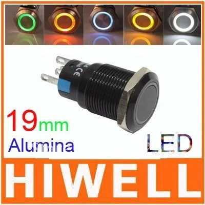 Алюминиевый черный металлический кнопочный переключатель мгновенный кольцевой