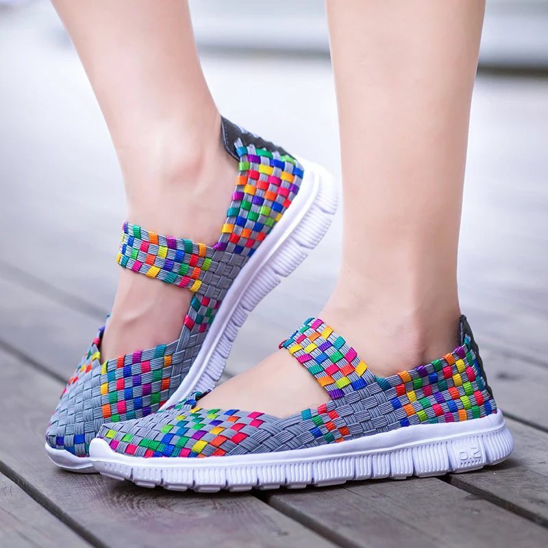 Женская тканая обувь Летняя дышащая ручной работы Модные удобные кроссовки