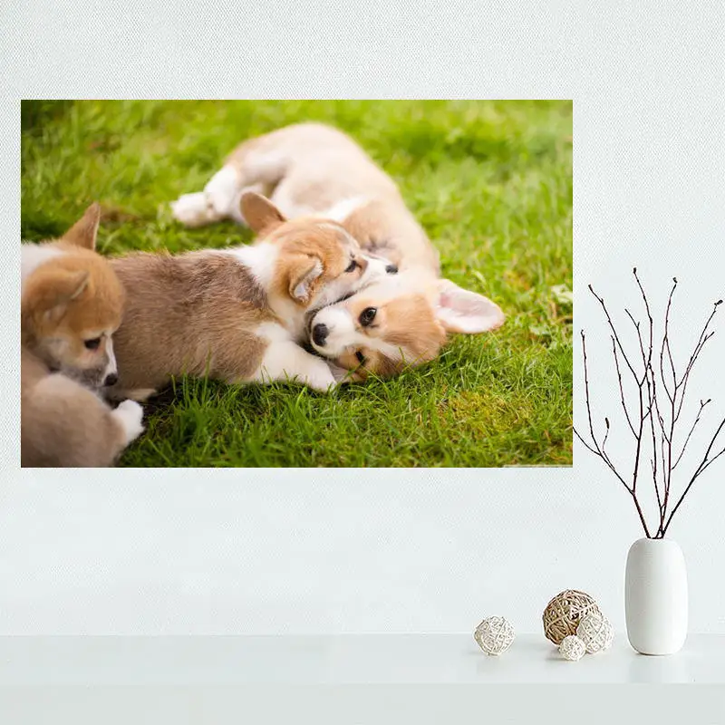 Custom canvas poster Corgi painting High Quality wall Art Fabric Cloth Print | Дом и сад