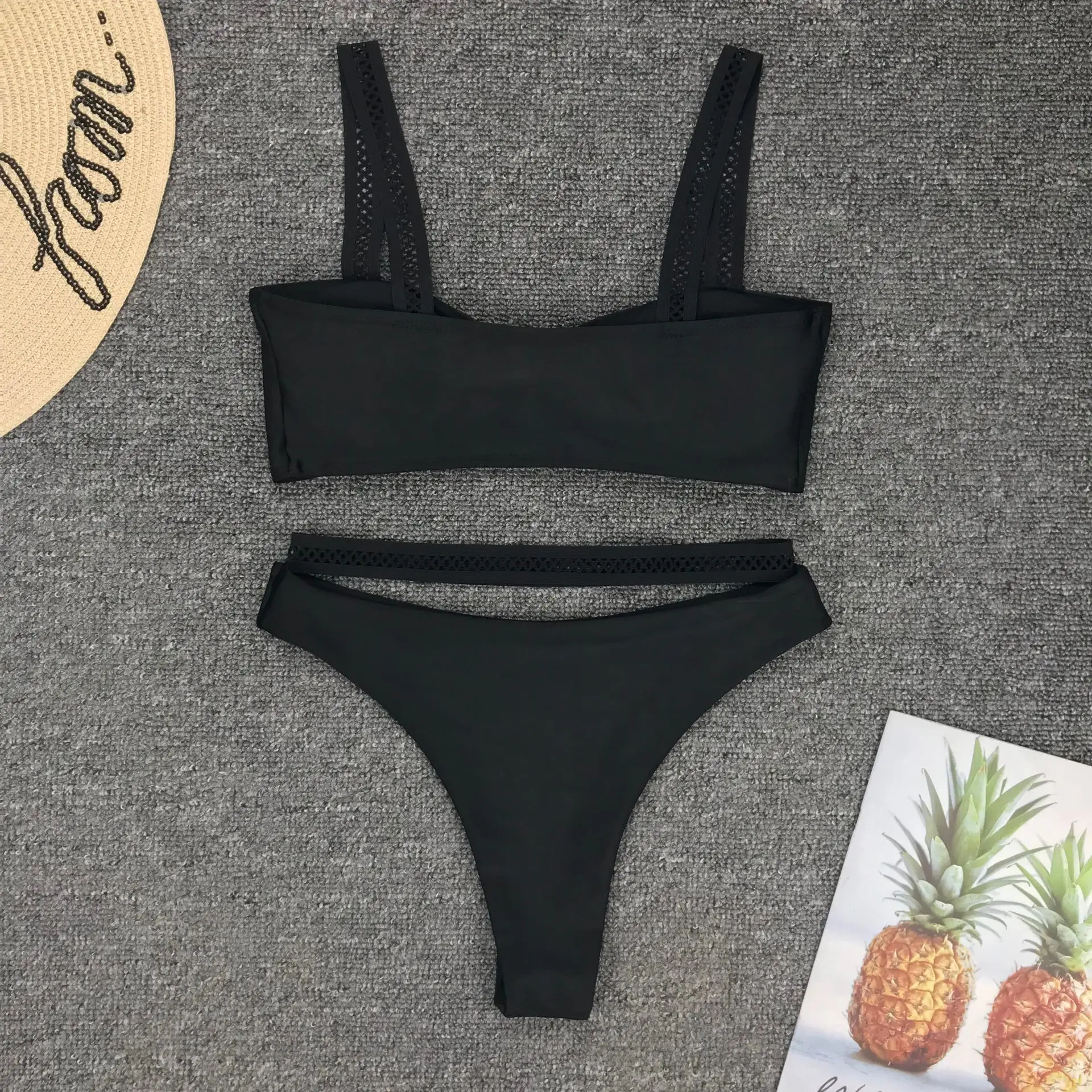 Женский комплект бикини из двух предметов однотонный красный купальник с