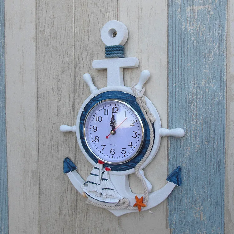 

1PC Anchor Clock Beach Sea Theme Nautical Ship Wheel Rudder Steering Wheel Starfish Decor Wall Hanging Decoration MP 009