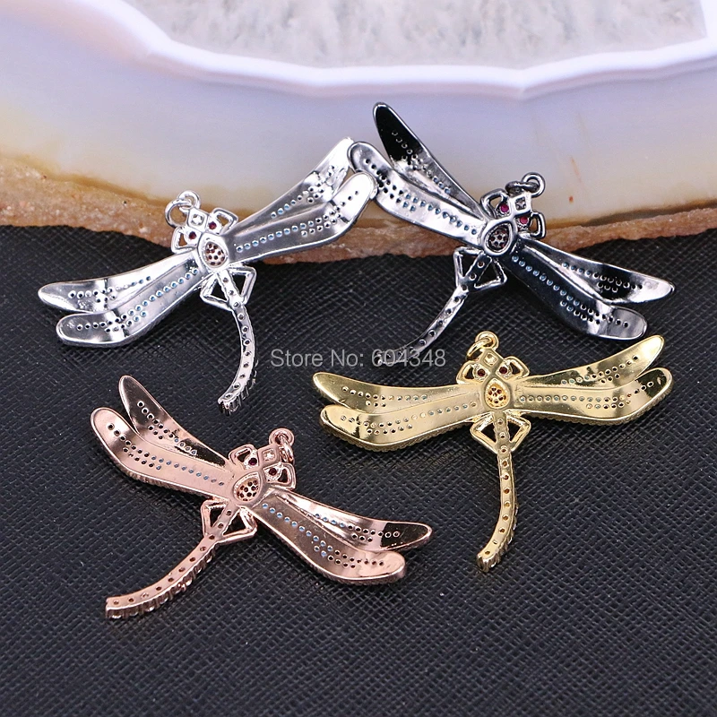 

5 Strands ZYZ186-8446 Fashion CZ Pave Dragonfly Insect Pendant Necklace Four Colors Metal with Zirconia Animal Jewelry Necklace