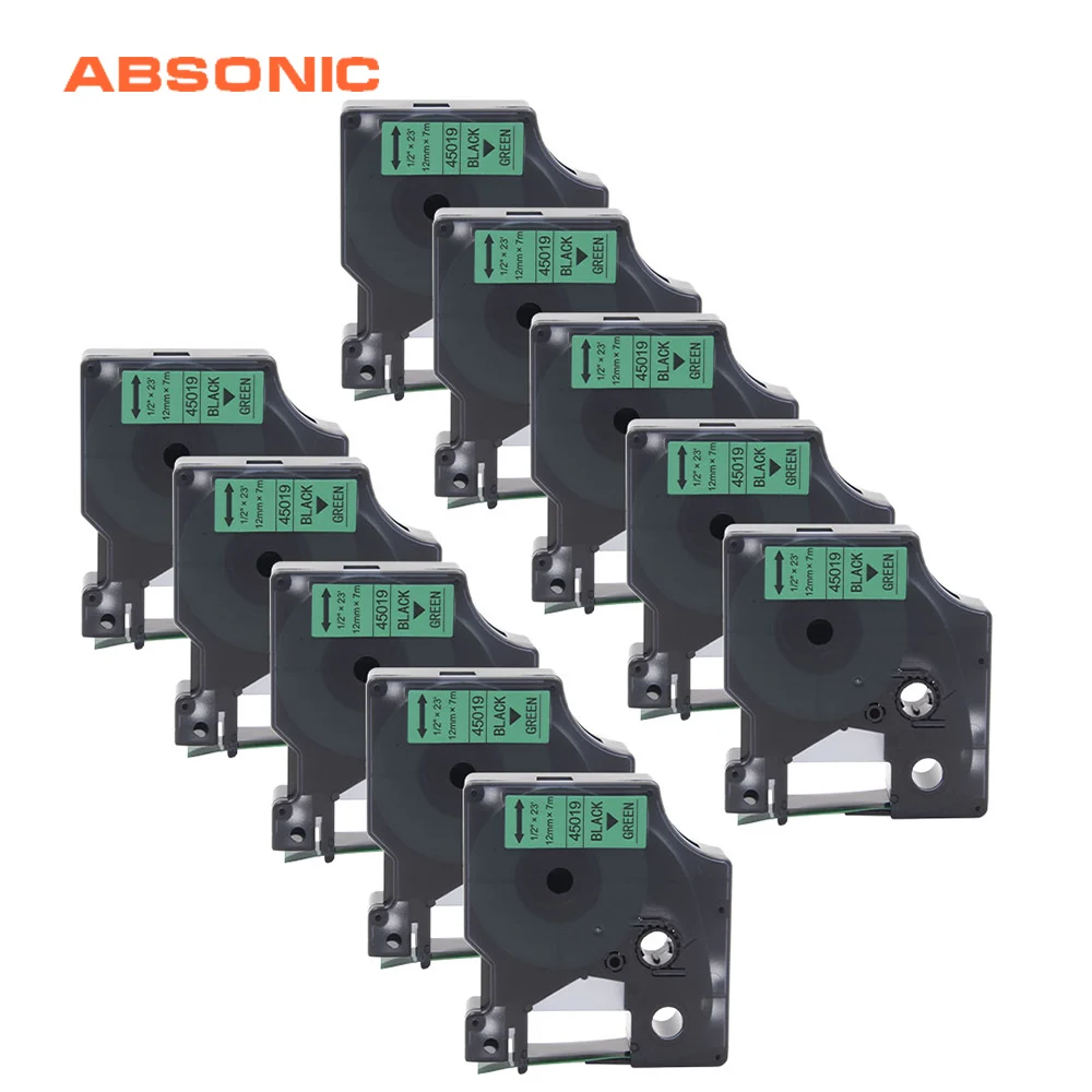 Absonic 10PCS 12mm Refills Tape DYMO D1 45019 Black on Green Compatible Dymo LabelManager PnP 160 220P 360D 450D Printer Maker | Компьютеры