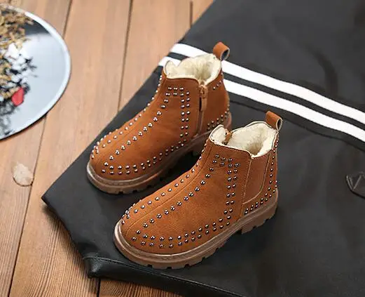 AI LIANG Children's Martin Shoes Punk Wind Rivet Non-slip Warm Boy Boots Wholesale Girls Winter Plus Velvet | Детская одежда и