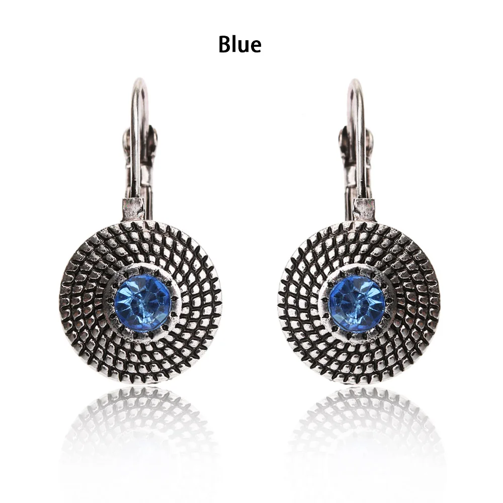 Blue Круглые серьги-капли в стиле панк с кристаллами, роскошные стразы, женские серьги в винтажном стиле, вечерние ювелирные изделия, подарок, висячие серьги с кристаллами - Окраска металла: Blue