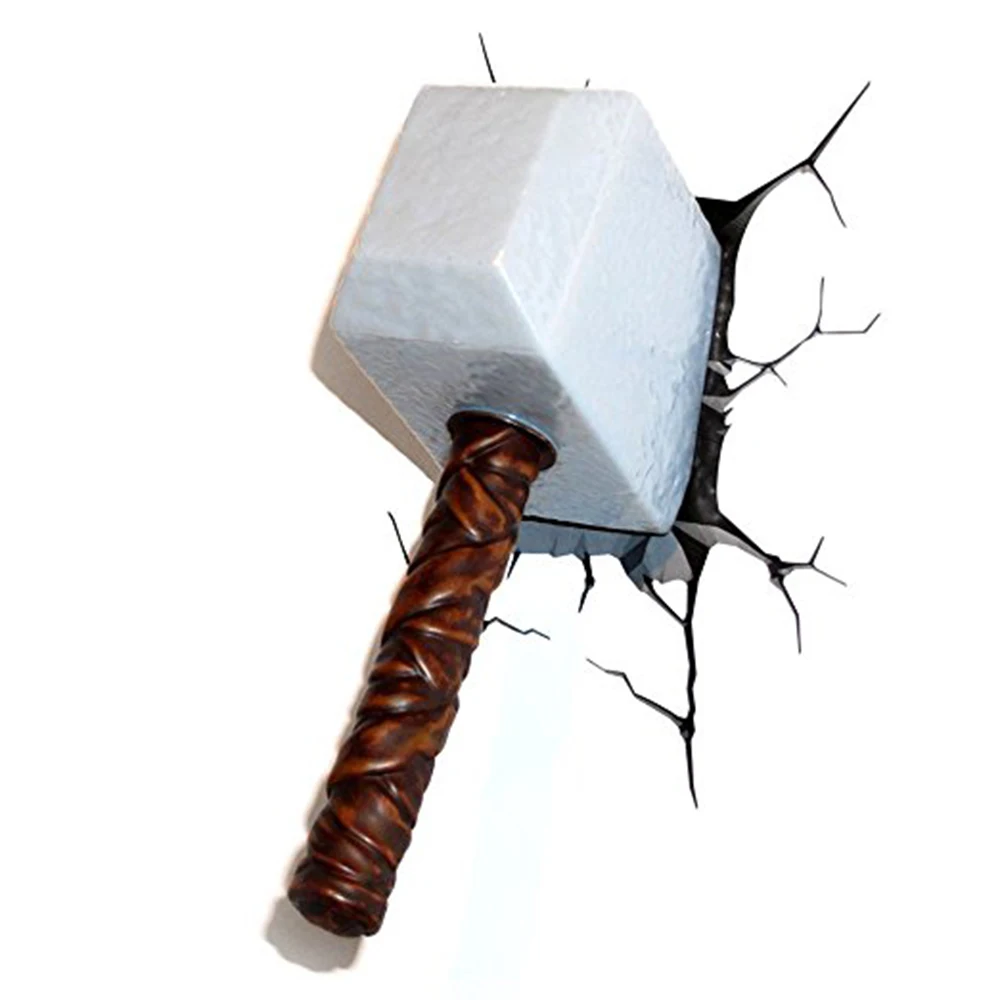 GUXEN Marvel Hammer 3D Night light Amazing Creative Sticker for bed lights iron lamp led avengers wall deco lighting | Лампы и