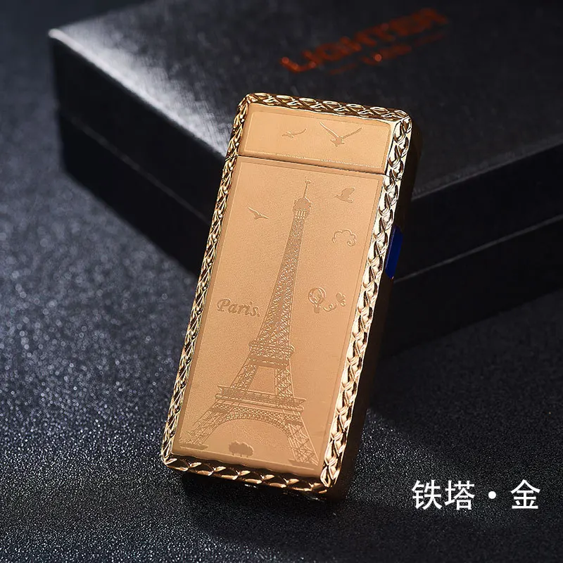 Dragon usb зарядка зажигалка электрическая двойная дуга плазменная Зажигалка электронная ветрозащитная сигарета сигара курительные зажигалки zapalniczka - Цвет: Gold town