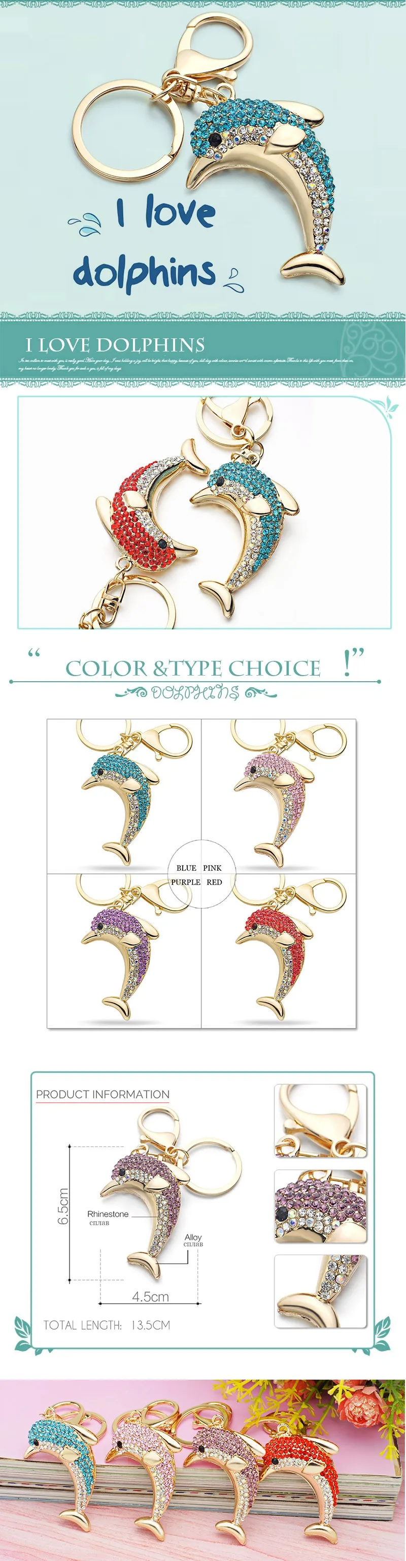 Dalaful Lucky Dolphin Кристалл Новинка животное Модный Брелок Сумочка пряжка Сумочка Подвеска для автомобиля брелок держатель для женщин K228