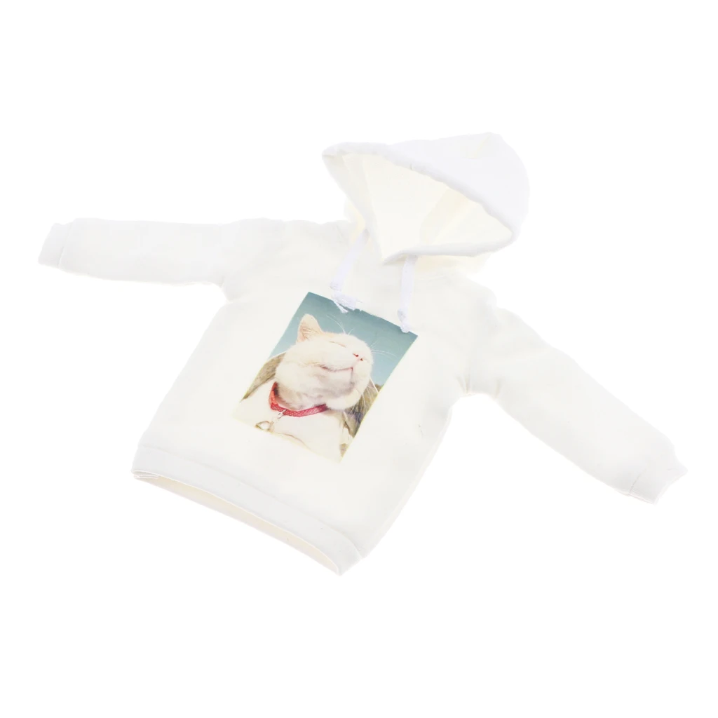 Белая Повседневная кукольная одежда для девочек с принтом кошки толстовка