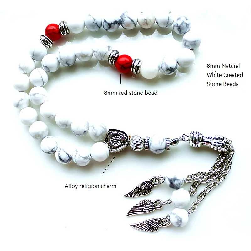 8 мм круглый howlite камень кровати Форма 33 четки Исламская Мусульманский Tasbih Аллах