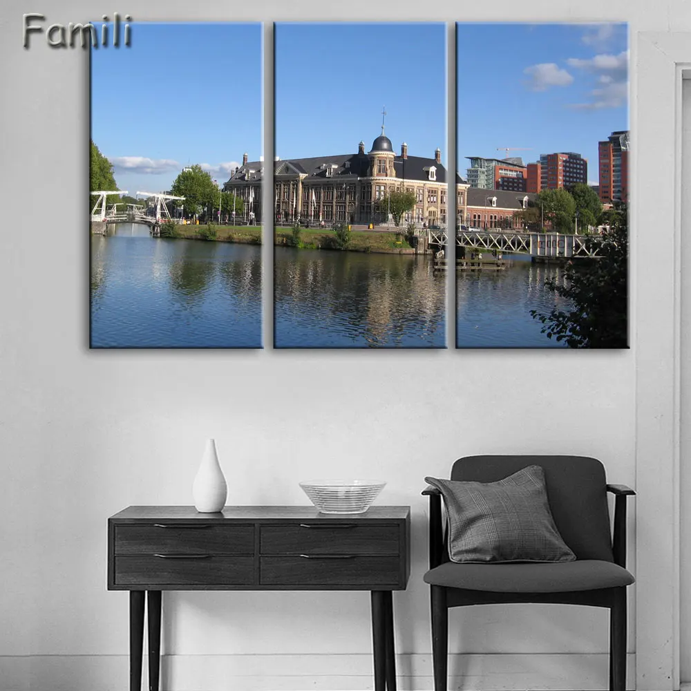 Home Decor UnFramed Modern HD Printed Canvas Painting 3 Pieces Wall Art Pictures Netherlands City Streetscape Poster PENGDA/post | Дом и сад