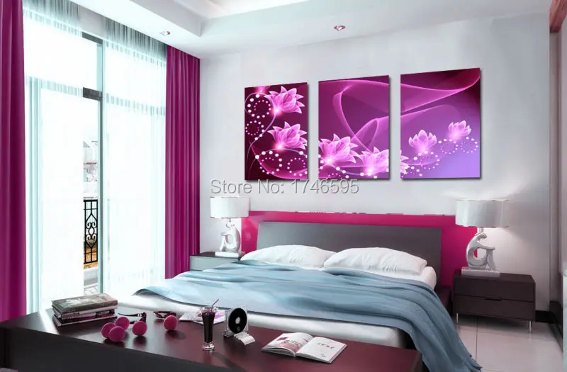 

Big 3pcs home wall decor purple light flower Wall Art picture for living room bedroom wall decor print Painting on Canvas art