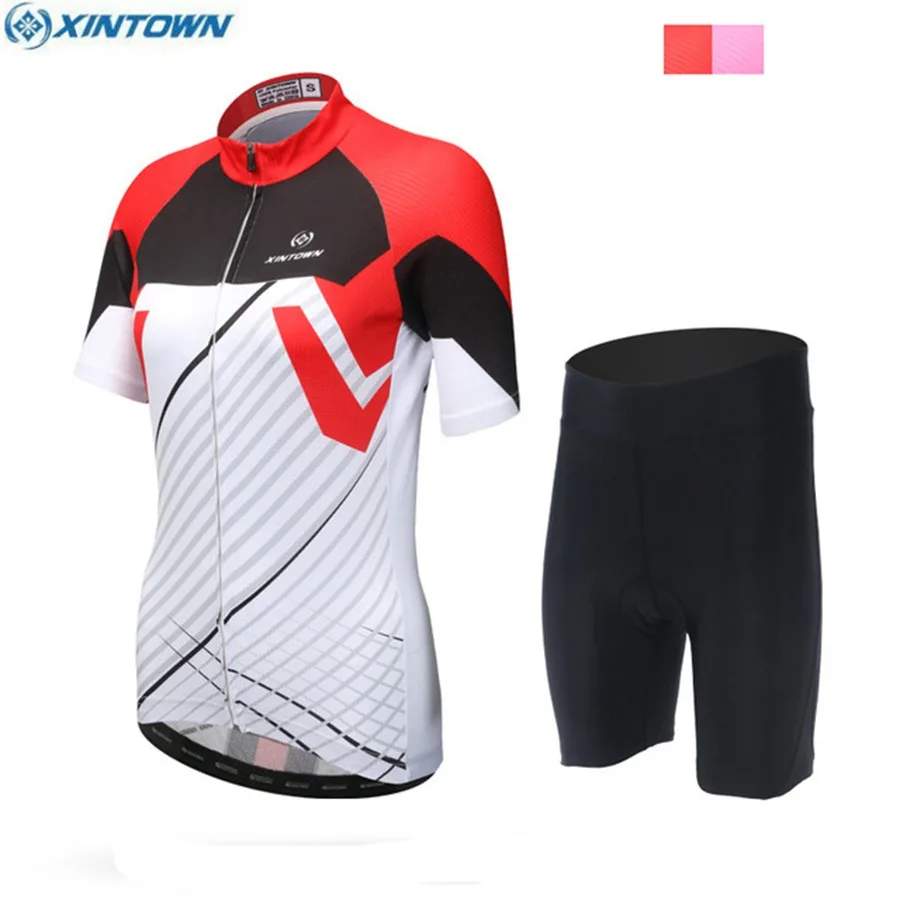

XINTOWN Women Cycling Jersey Cycling Clothing maillot ciclismo roupa ciclismo Bib Shorts Set cycling set Red/Pink