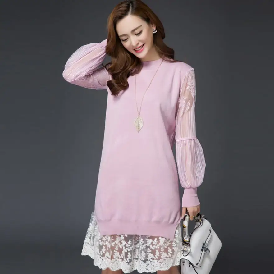 Женское трикотажное платье с длинным рукавом кружевное свитер|knitted dress|sweater dresswomen