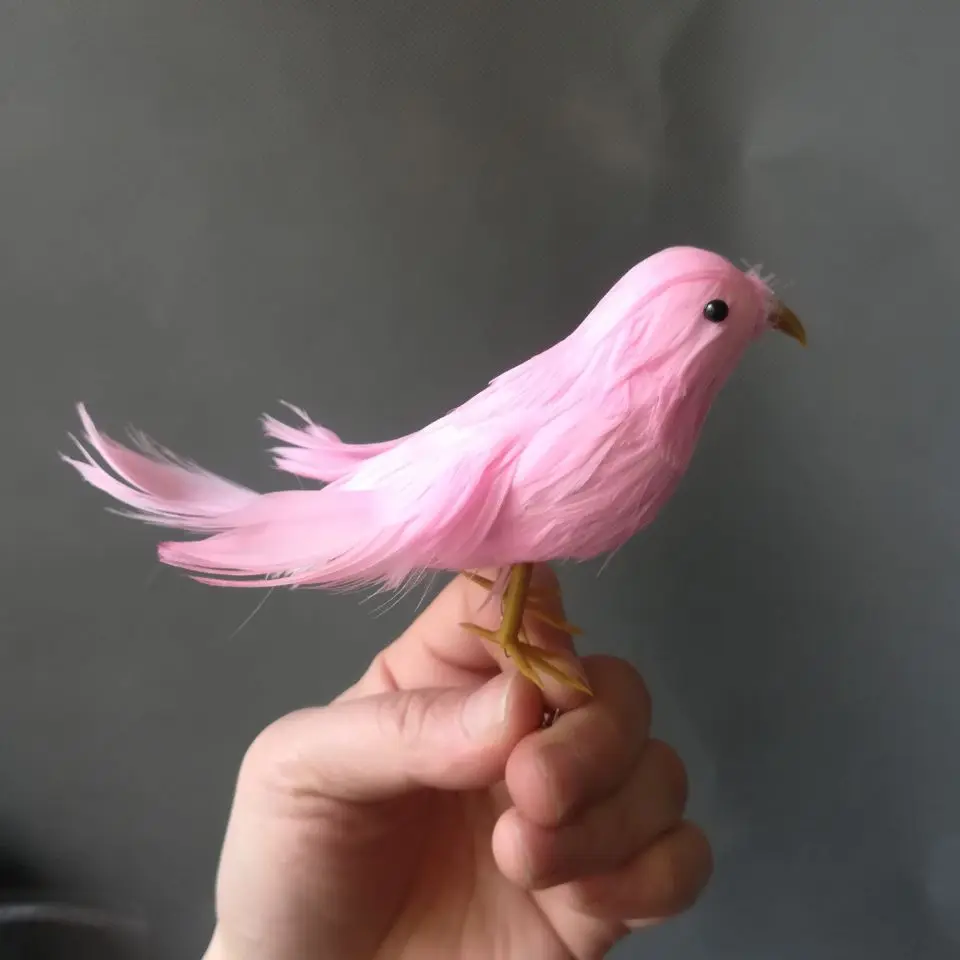 Настоящая игрушка розовые перья попугай птица модель около 13 см домашний сад
