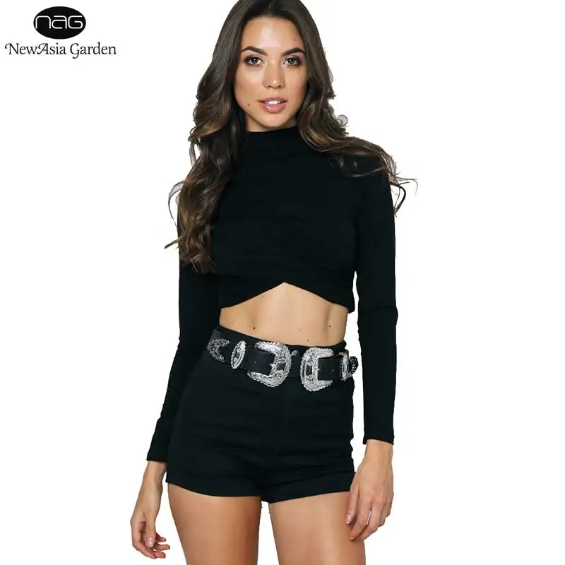 Женские футболки с высоким воротом хлопковая футболка женский укороченный топ